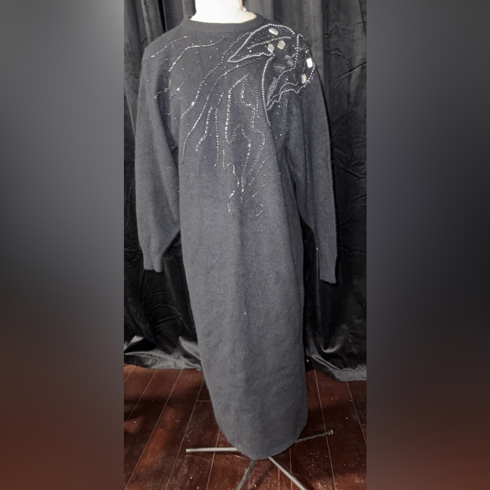 Magnolia Black Crewneck Sweater with Embellishments